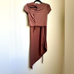 NWT - Missguided Ruched Keyhole Asymmetrical Skirt Set - Bronze - US 4 | UK 8
